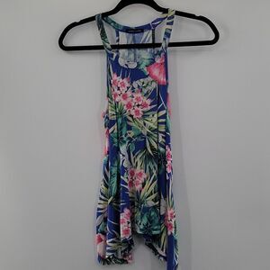 Sweet Claire Blue tank top w/multi color flowers  size S